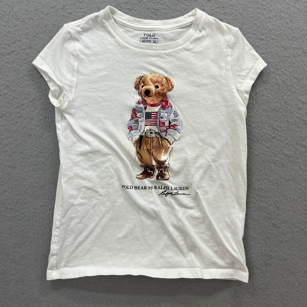 Polo Ralph Lauren T Shirt Girls 6X White Polo Bear Graphic Short Sleeve Preppy